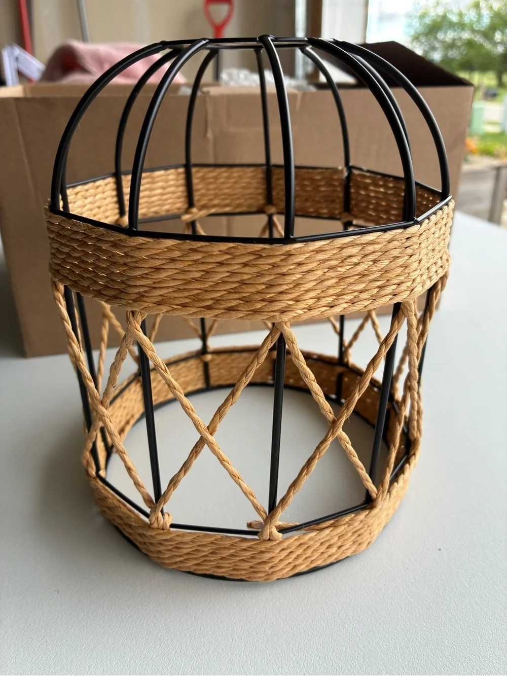 Woven Rattan Cage Accent Lantern - Natural Brown